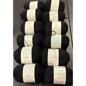 Sandnes Garn Sisu Black 12 Skeins New Wool Blend 1.9 Ounces Yarn